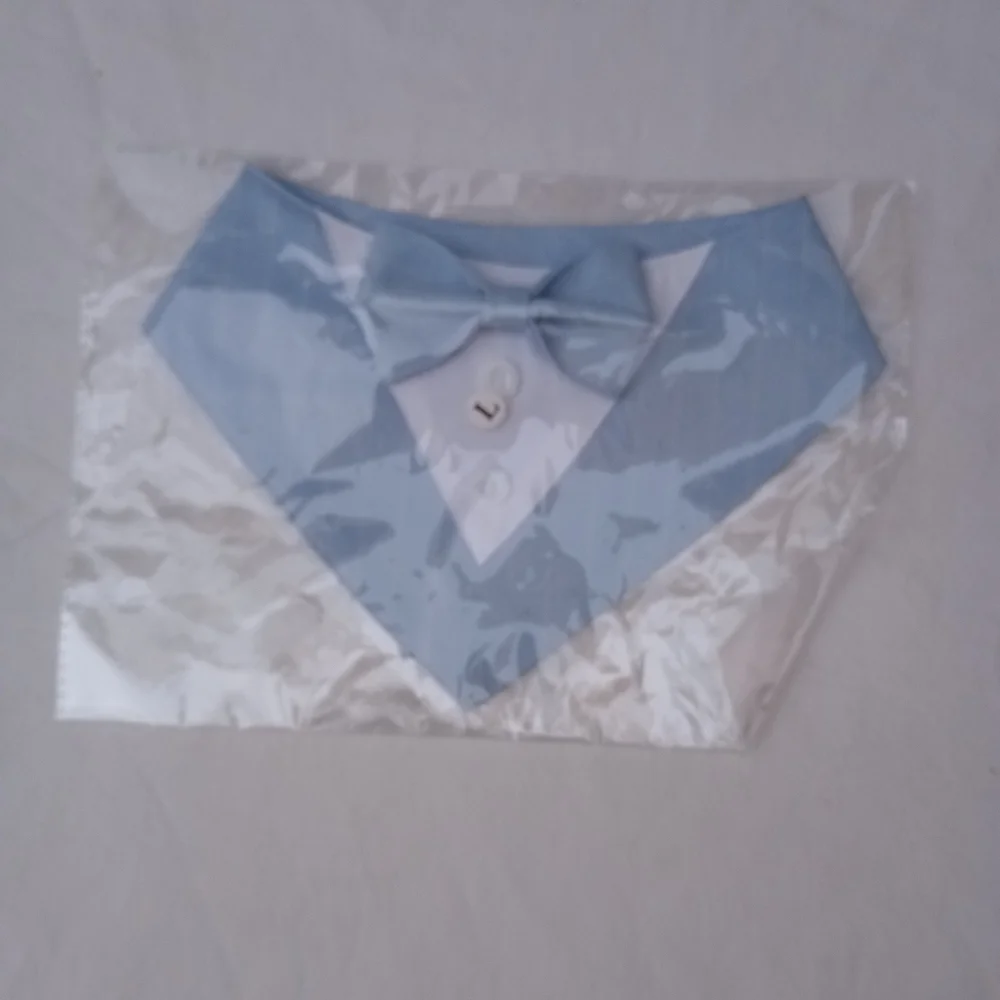 MOAIYU Light Blue Tuxedo Dog Bandana Collar Wedding Formal Medium Large
